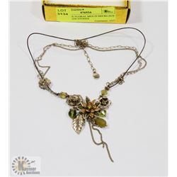 VINTAGE FLORAL MULTI NECKLACE WITH JADE STONES
