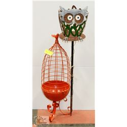 METAL OWL PLANT HOLDER & BIRD CAGE PLANT