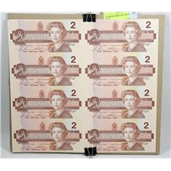 CANADIAN SHEET OF UNCUT $2.00 BILLS