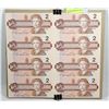 CANADIAN SHEET OF UNCUT $2.00 BILLS
