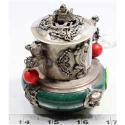 VINTAGE TIN COPPER JADE INCENSE BURNER