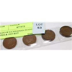 LOT OF 6 CANADIAN PENNIES INCL 1924 & 1925 KEY