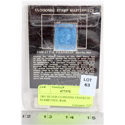1861 SILVER CLOISONNE FRANKLIN STAMP CIVIL WAR.