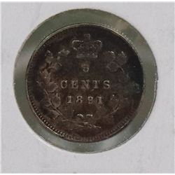1891 QUEEN VICTORIA CANADIAN 5 CENT COIN