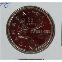 GEM UNC 1992 DOUBLE DATE CANADIAN 25 CENT COIN