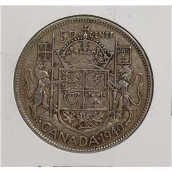 1940 GVI SILVER CANADIAN 50 CENT COIN