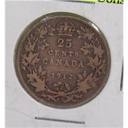 1912 GV CANADIAN 25 CENT COIN