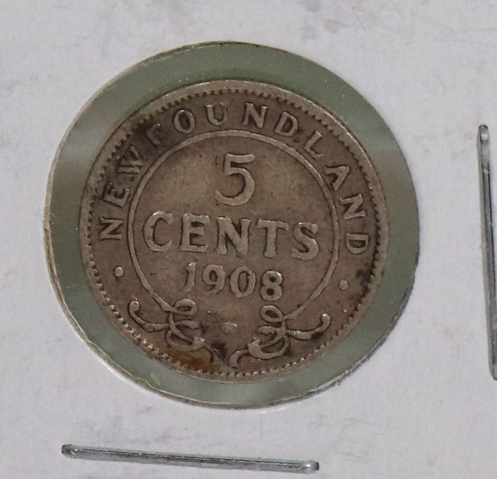 NEWFOUNDLAND 1908 EDVII 5 CENT COIN
