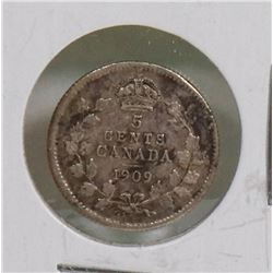 1909 EDVII CANADIAN 5 CENT COIN