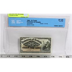 CERTIFIED VF30 1900 DOMINION OF CANADA 25 CENT