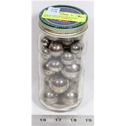 JAR OF VINTAGE LARGE SIZED METAL STEELY MARBLES.