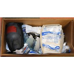 BOX OF SAFETY GLASSES, FACE SHIELDS AND MORE