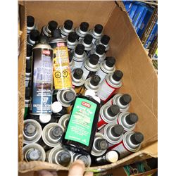 BOX OF ASSORTED VEHICLE CLEANERS, LUBE AND MORE