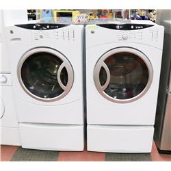 GE PEDESTAL WASHER AND DRYER, 27"X29"X39".