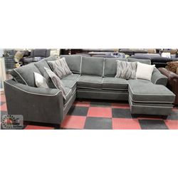 NEW LARGE GREEN/GREY SECTIONAL W/ ACCENT CUSHIONS