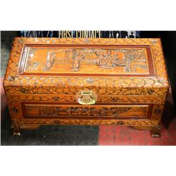 ORNATELY CARVED WOODEN CHEST.