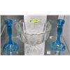 Image 1 : ESTATE LEAD CRYSTAL BOWL WITH 2 BLUE GLASS CANDLE