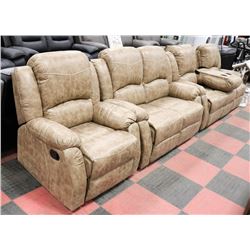 NEW DARIA RUSTIC FABRIC RECLINING 76" SOFA, 57"