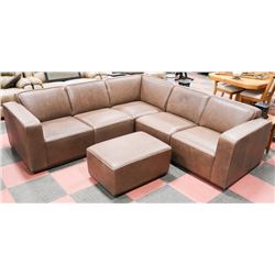BROWN LEATHERETTE LARGE SECTIONAL WITH OTTOMAN
