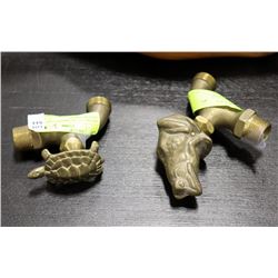 SET OF 2 BRASS GARDEN TAPS - FROG & TURTLE.