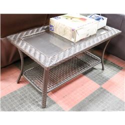 WICKER GLASS TABLE, 38"X21"X19.5"