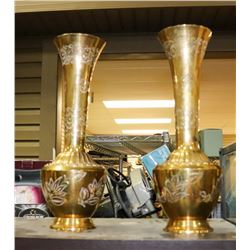 PAIR OF DECORATIVE BRASS VASES, 16" TALL