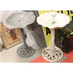 LOT OF 2 BIRD BATHS,1  PLASTIC, 1 WROUGHT IRON