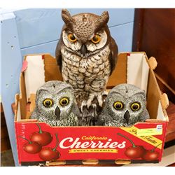 SET OF 3 GARDEN OWLS