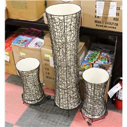 SET OF 3 RETRO WICKER LAMPS