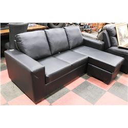 NEW BLACK LEATHERETTE MINI REVERSIBLE SECTIONAL