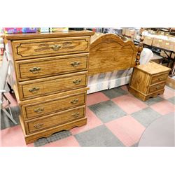 3PC QUEEN BEDROOM SET INCL HEADBOARD, TALL BOY