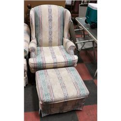 FABRIC CHAIR WITH OTTOMAN.