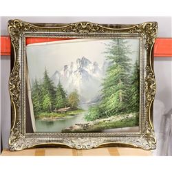 LARGE VINTAGE MOUNTAIN SCENE OIL PAINTING