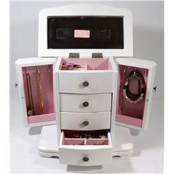 DRESSER TOP ARMOIRE STYLE JEWEL BOX W/CONTENTS