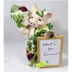 DECORATIVE PIG ORNAMENT WITH MINI WHITE BOARD SIGN