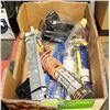 Image 1 : BOX OF CONSTRUCTION SUPPLIES AND 12V CAR CONVERTOR