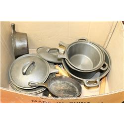 BOX OF ASSORTED POTS AND PANS