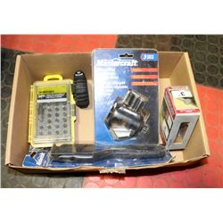 BOX OF HARDWARE AND TOOLS