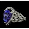 6.63 ctw Tanzanite and Diamond Ring - 14KT White Gold