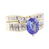 3.29 ctw Sapphire And Diamond Ring And Attached Band - 18KT Yellow Gold