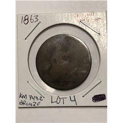 Rare 1863 United Kingdom Large One Penny Bronze Book Number KM 749.2