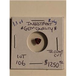 Extremeley Rare 1.10 Carat BURMA RUBY Investment *GEM QUALITYTrilliant Cut