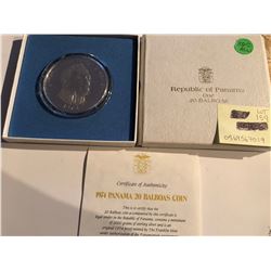 1974 HUGE Silver 20 BALBOAS Proof Republic of Panama in Original Box