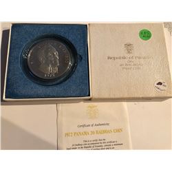 1972 HUGE Silver 20 BALBOAS Proof Republic of Panama in Original Box