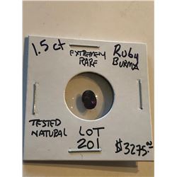 Extremely Rare 1.50 Carat BURMA RUBY Tested Natural