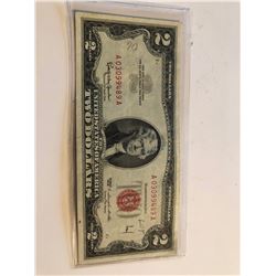 1963 RED SEAL 2 Dollar Bill Nice Early US Note