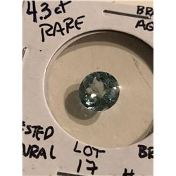 Rare HUGE 4.30 Carat BRAZILIAN AQUAMARINE Tested Natural