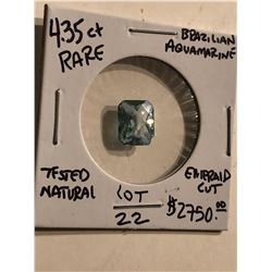 Rare 4.35 Carat BRAZILIAN AQUAMARINE chipped Tested Natural