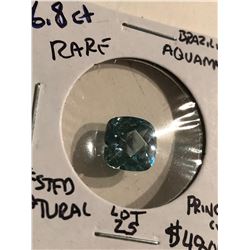 Rare HUGE 6.80 Carat BRAZILIAN AQUAMARINE Tested Natural