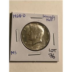 1968 D Kennedy Silver Half Dollar MS High Grade